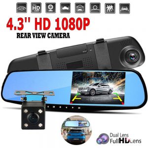 four.three” 1080P Twin Lens Automotive Auto DVR Mirror Sprint Cam Recorder+Rear View Digicam Package